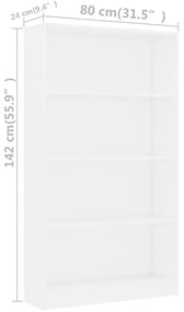 Estante com 4 prateleiras 80x24x142 cm contraplacado branco