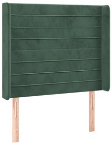 Cabeceira de cama c/ LED veludo 103x16x118/128 cm verde-escuro