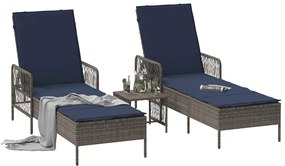 Espreguiçadeira Conjunto de 3 Cinza e azul-marinho Vime PE, metal