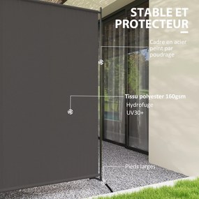 Biombo de exterior de painel único, divisória de 180 cm de altura com proteção UV30+, cinzento escuro