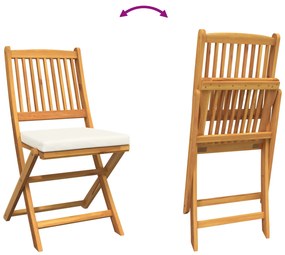 Cadeiras de Jardim Dobráveis vidaXL com Almofada Branca 8pcs em Madeir