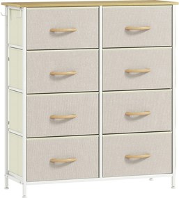 Cómoda Alta de Tecido com 8 Gavetas 4 Bolsos Laterais 2 Ganchos e Estrutura de Aço 86x30x94,5 cm Bege