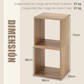 Conjunto de 2 organizadores de arrumação em cubo Organizador de arrumação em cubo empilhável para sala de estar 38 x 33 x 38 cm Naturalcm Natural
