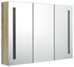 Armário espelhado p/ casa de banho com LED 89x14x62 cm carvalho