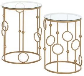 HOMCOM Mesas de Centro Conjunto de 2 Mesas Gigognes Redondas Design Estilo Art déco Ø 41 e Ø 36 cm metal dourado Vidro temperado 5 mm | Aosom Portugal