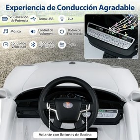 Carro elétrico para crianças de 12 V Porsche licenciado com comando à distância, música, luzes LED, buzina, arranque suave, branco