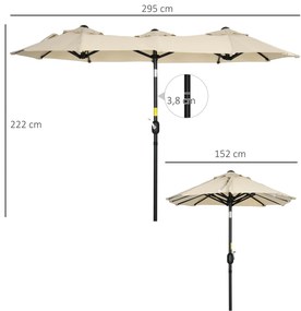Chapéu de Sol Duplo 295x152x222 cm Chapéu de Sol de Jardim com Inclina
