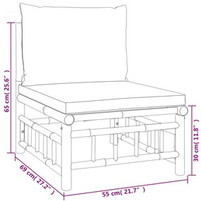 5 pcs conjunto lounge jardim bambu c/ almofadões cinza-escuro