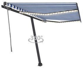 vidaXL Toldo automático LED e sensor de vento 300x250 cm azul e branco