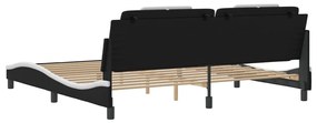 Estrutura de cama c/ cabeceira couro artificial preto e branco