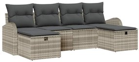 Conjunto de Sofá de Jardim de 6 Peças com Cushions Cinza Claro Rattan