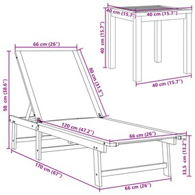 Espreguiçadeiras com mesa 2 pcs acácia maciça/textilene creme