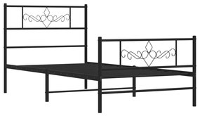 Estrutura de cama com cabeceira e pés 75x190 cm metal preto