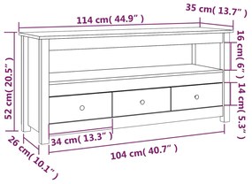 Móvel de TV 114x35x52 cm madeira de pinho maciça branco