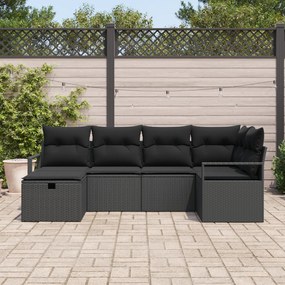 Conjunto de Sofá de Jardim vidaXL de 6 Peças com Almofadas Preto Vime