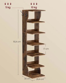 Sapateira estreita para sapatos com 7 prateleiras 30 x 26,4 x 110,4 cm Castanho vintage