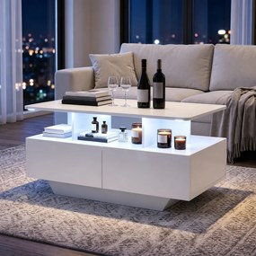 Mesa de Centro, 90 x 55 x 45,5 cm, Iluminação LED Regulável, Branco