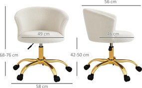 Cadeira de escritório ergonómica, ajustável em altura, assento confortável, giratória branca e dourada