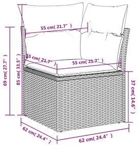 8 pcs conjunto sofás de jardim com almofadões vime PE preto