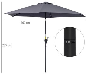 Guarda-Sol de Jardim Ø270x235cm Reclinável com Manivela e 6 Hastes - C
