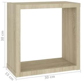 Prateleiras de parede em forma de cubo 4 pcs 30x15x30cm sonoma