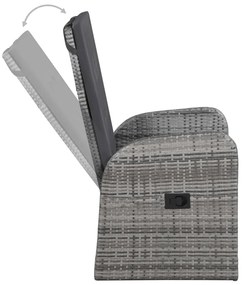 7 pcs conjunto de jantar para jardim com almofadões cinza