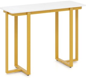 Mesa Consola Mesa de Entrada Moderna em Mármore Artificial 107 x 40 x 79,5 cm Branco e Dourado