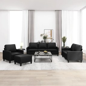 vidaXL 4 pcs conjunto de sofás com almofadões couro artificial preto