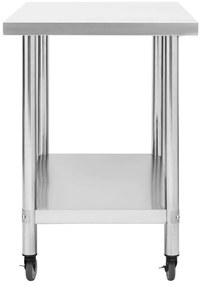 Mesa de trabalho de cozinha com rodas aço inoxidável 80x60x85cm