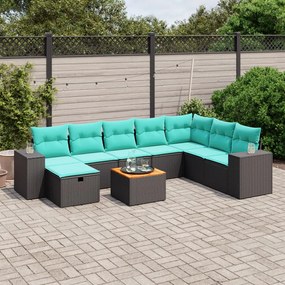 vidaXL 9 pcs conjunto de sofás p/ jardim c/ almofadões vime PE preto