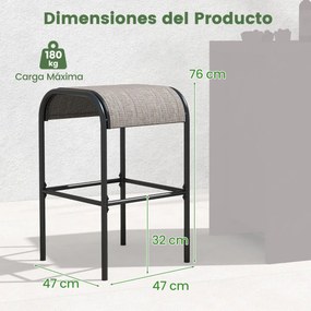 Conjunto de 2 bancos de bar em metal com 76 cm de altura e assento de tecido curvo sem encosto para pátio exterior, varanda e piscina Castanho + Preto