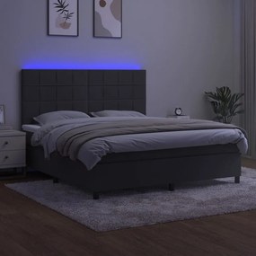 Cama box spring c/ colchão/LED 160x200cm veludo cinzento-escuro