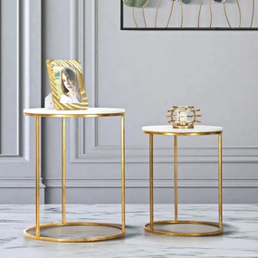 CONJUNTO DE 2 MESAS DE APOIO Ø 52X63-42X53 CM DOURADO E BRANCO