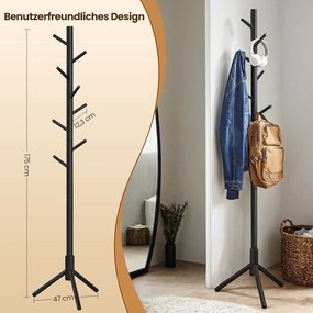 Cabideiro em madeira maciça com 47 x 47 x 175 cm preto