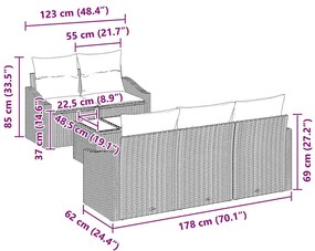 Conjunto de Sofá de Jardim com Almofadas Preto Rattan Poliéster