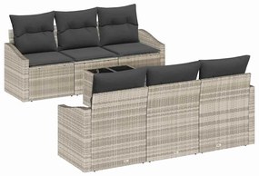 Conjunto de Sofá de Jardim 7 Peças com Almofadas Cinza Claro em Vime S