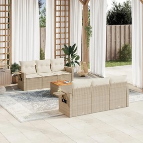 vidaXL 7 pcs conjunto de sofás p/ jardim com almofadões vime PE bege