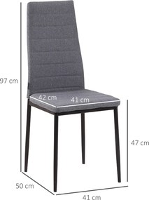 Conjunto de 4 cadeiras de sala de jantar e de cozinha com encosto alto (MESA NÃO INCLUIDA), pés de metal e tecido de linho, 41 x 50 x 97 cm, cinzento