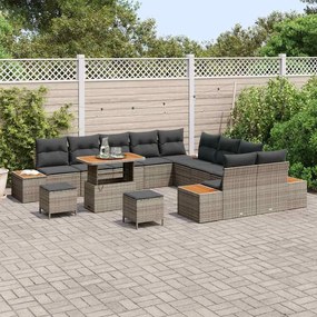Conjunto de Sofá de Jardim vidaXL com 13 Peças e Almofadas Cinzento de