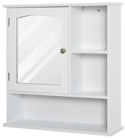 kleankin Gabinete Banheiro Espelho Grande Prateleira Ajustável Prateleiras Abertas 60x18x63 cm Espaçoso Branco