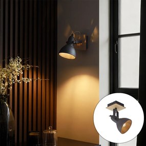 Foco industrial preto com madeira giratório e inclinável - Jakub