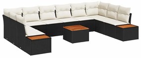 Conjunto de Sofás de Jardim de 11 Peças com Almofadas Preto Rattan Acá