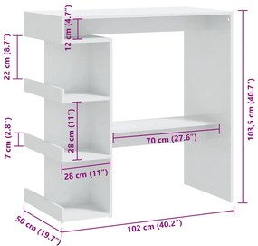 Mesa de bar c/ prateleiras 100x50x101,5 cm branco brilhante