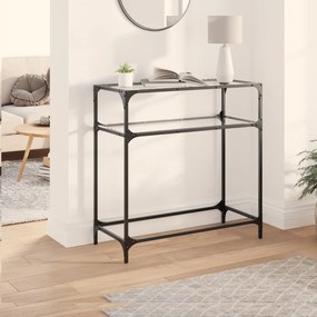 vidaXL Mesa consola com tampo em vidro transparente 80x35x81 cm aço