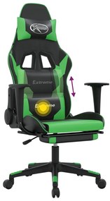 Cadeira gaming massagens c/ apoio pés couro artif. preto/verde