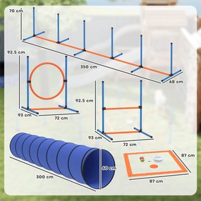 Conjunto de agilidade para cães  350 x 68 x 70 cm de 8 peças com túnel, slaloms, obstáculos ajustáveis e saco de transporte laranja, azul