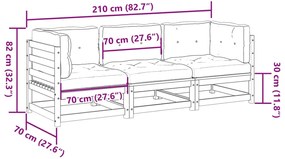 3 pcs conjunto sofás de jardim c/ almofadões pinho impregnado