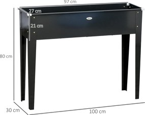 Floreira com pés, floreira, para horta, com orifício de drenagem, em aço galvanizado, 100 x 30 x 80 cm, preta