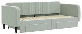 Sofá-cama c/ gavetão e gavetas 90x200 cm veludo cinzento-claro