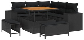 vidaXL Conjunto de Sofá de Jardim com almofada 8 pcs Preto vime PE